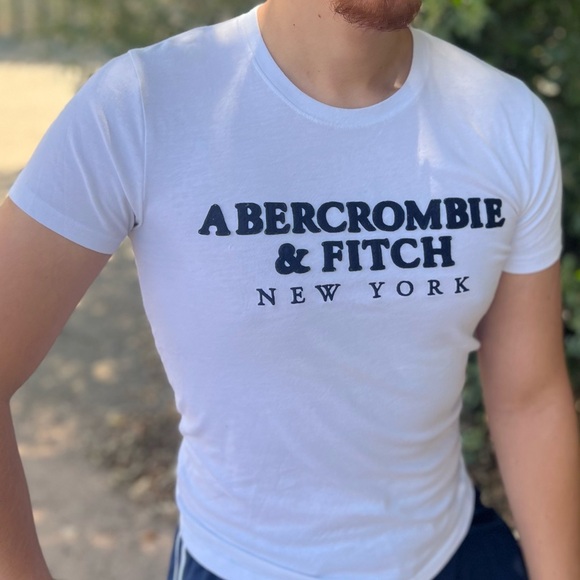 ABERCROMBIE MEN SOFT A&F COLLECTION T SHIRT WHITE NAVY BLUE APPLIQUÉ EMBLEM LOGO - Picture 9 of 16